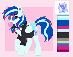 Size: 3500x2754 | Tagged: safe, artist:xwhitedreamsx, oc, oc:paperweight, pegasus, pony, bubblegum, clothes, female, food, gum, jacket, mare, reference sheet, solo, sunglasses