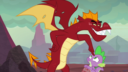 Size: 1280x720 | Tagged: safe, screencap, garble, spike, dragon, sweet and smoky, duo, male, teenaged dragon, winged spike