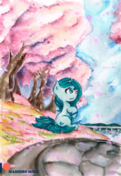 Size: 2245x3269 | Tagged: safe, artist:mashiromiku, oc, oc:ambient waves, pony, commission, patreon, patreon logo, traditional art, watercolor painting
