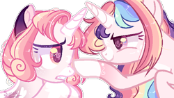 Size: 640x360 | Tagged: safe, artist:manella-art, oc, oc only, oc:clock heart, oc:sunny moonlight, alicorn, pony, boop, female, mare, simple background, transparent background