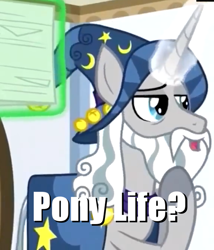 Size: 571x668 | Tagged: safe, edit, edited screencap, screencap, star swirl the bearded, pony, unicorn, friendship university, caption, cropped, image macro, meme, solo, text