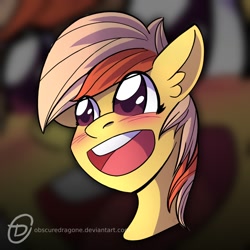 Size: 1024x1024 | Tagged: safe, artist:obscuredragone, oc, pony, big eyes, blushing, commission, ear fluff, happy, open mouth, smiley face, solo, ych result