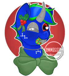 Size: 450x500 | Tagged: safe, artist:thanhvy15599, oc, oc only, oc:flutterstay, cyborg, pony, robot, robot pony, unicorn, blue, bow, candy, candy cane, commission, cyber pony, cyborg pony, food, heart eyes, male, one eye closed, red eyes, simple background, unicorn oc, wingding eyes, wink, ych result