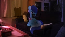 Size: 3840x2160 | Tagged: safe, artist:bastbrushie, oc, oc only, oc:brushie brusha, earth pony, pony, armchair, headphones, irl, photo, ponies in real life, solo, table, vhs