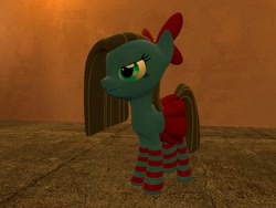 Size: 1024x768 | Tagged: safe, artist:nightmenahalo117, oc, oc only, oc:goremena, pony, 3d, bow, clothes, smiling, socks, solo, striped socks