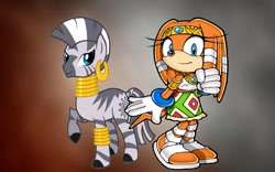 Size: 2560x1600 | Tagged: safe, artist:brandonale, zecora, crossover, sonic the hedgehog (series), tikal the echidna