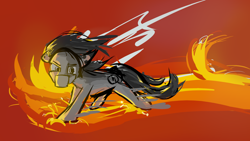 Size: 1920x1080 | Tagged: safe, artist:geljado, oc, oc only, oc:broken symmetry, earth pony, pony, angry, concept art, digital art, fire, male