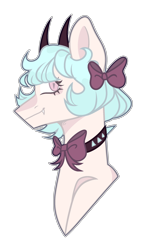 Size: 1024x1821 | Tagged: safe, artist:chococolte, oc, oc:bethany, pony, bowtie, bust, choker, female, horns, mare, portrait, simple background, solo, spiked choker, transparent background