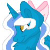 Size: 100x100 | Tagged: safe, artist:angelroselle, oc, oc:fleurbelle, alicorn, adorable face, alicorn oc, bow, cute, female, golden eyes, hair bow, mare, smiling