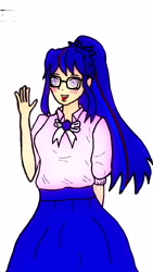 Size: 2340x4160 | Tagged: safe, sci-twi, twilight sparkle, equestria girls, blushing, bowtie, clothes, geode of telekinesis, glasses, magical geodes, multicolored hair, ponytail, skirt