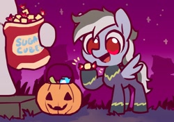 Size: 2560x1800 | Tagged: safe, artist:dawnfire, oc, pegasus, pony, candy, clothes, costume, food, hoof hold, nightmare night, pumpkin bucket, shadowbolts costume