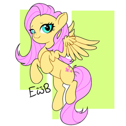 Size: 600x600 | Tagged: safe, artist:eggswithbenefits, fluttershy, pegasus, pony, abstract background, cute, female, mare, shyabetes, solo, spread wings, wings