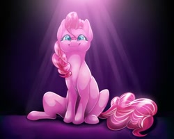Size: 400x320 | Tagged: safe, artist:silvernoob792, pinkie pie, earth pony, pony, crepuscular rays, cute, diapinkes, female, mare, sitting, smiling, solo