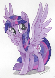 Size: 937x1329 | Tagged: safe, artist:themisto97, twilight sparkle, twilight sparkle (alicorn), alicorn, my little pony: the movie, cardboard twilight, solo, traditional art, watercolor painting, wings