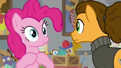 Size: 1920x1080 | Tagged: safe, screencap, cheese sandwich, pinkie pie, pony, the last laugh, alternate hairstyle, clothes, sweater, turtleneck