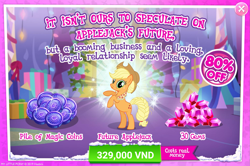 Size: 1555x1034 | Tagged: safe, applejack, earth pony, pony, the last problem, advertisement, costs real money, crack is cheaper, gameloft, implied appledash, implied lesbian, implied shipping, official, older, older applejack