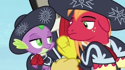 Size: 1920x1080 | Tagged: safe, screencap, big macintosh, discord, spike, dragon, earth pony, pony, the big mac question, discovery family logo, hug, male, mariachi, mariachi hat, stallion, three amigos, unamused, winged spike