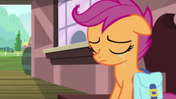 Size: 1920x1080 | Tagged: safe, screencap, scootaloo, pony, the last crusade, crying, female, filly, floppy ears, foal, sad, saddle bag, scootalone, solo
