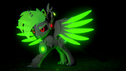 Size: 3840x2160 | Tagged: safe, artist:phoenixtm, oc, oc:phoenix timberdash, cyborg, dracony, dragon, hybrid, original species, pony, 3d, angry, battle stance, dracony alicorn, energy weapon, ethereal mane, spread wings, timber dracony, unity (game engine), weapon, wings