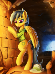 Size: 2080x2774 | Tagged: safe, artist:foxpit, daring do, pegasus, pony, arrow, bipedal, bipedal leaning, butt, clothes, dock, ear fluff, female, hat, high res, leaning, mare, pith helmet, solo