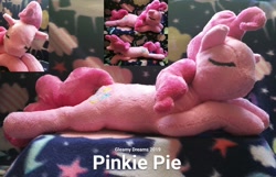 Size: 2841x1826 | Tagged: safe, artist:gleamydreams, derpibooru import, pinkie pie, earth pony, pony, craft, photo, plushie, prone, solo