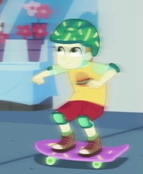 Size: 374x454 | Tagged: safe, screencap, gallop j. fry, better together, equestria girls, run to break free, background human, clothes, cropped, male, shoes, shorts, skateboard, skateboarding