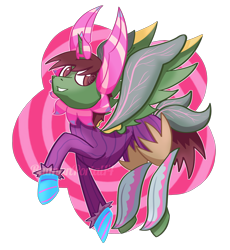 Size: 1024x1115 | Tagged: safe, artist:batmanportal14, oc, oc:frost d. tart, alicorn, pony, alicorn oc, clothes, cosplay, costume, obtrusive watermark, plant, plants vs zombies, plants vs zombies: garden warfare 2, royal hypno flower, solo, swirly eyes, watermark