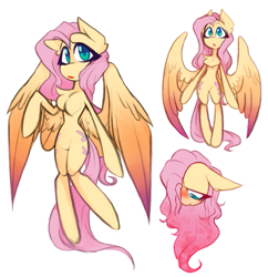 Size: 667x690 | Tagged: safe, artist:00theinkjester00, fluttershy, pegasus, pony, semi-anthro, chest fluff, female, floppy ears, looking at you, looking down, looking up, open mouth, simple background, solo, spread wings, standing, white background, wings