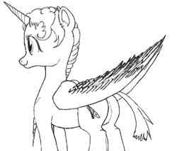 Size: 400x340 | Tagged: safe, artist:zdzslaw, oc, alicorn, pony, alicorn oc, black and white, digital art, flockmod, grayscale, monochrome