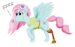 Size: 1280x813 | Tagged: safe, artist:wolfman-al, kerfuffle, pegasus, pony, rainbow roadtrip, amputee, nickering, prosthetic leg, prosthetic limb, prosthetics, puffy cheeks, raised hoof, raised wings