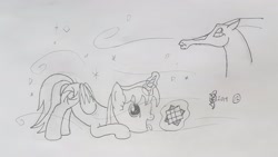 Size: 4032x2268 | Tagged: safe, artist:parclytaxel, oc, oc only, oc:parcly taxel, oc:spindle, alicorn, pony, windigo, ain't never had friends like us, albumin flask, alicorn oc, angry, behaving like a dog, face down ass up, female, japan, levitation, lineart, magic, mare, monochrome, osaka, parcly taxel in japan, pencil drawing, rubik's cube, snow, story included, telekinesis, tongue out, traditional art, windigo oc