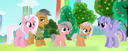 Size: 1401x565 | Tagged: safe, artist:z-shadow-0, clear sky, quibble pants, wind sprint, oc, earth pony, pony, unicorn, base used, blank flank, colt, family, female, filly, half-brother, half-siblings, half-sisters, male, offspring, older wind sprint, parent:clear sky, parent:quibble pants, quibblesky, rainbow waterfall, shipping, step-siblings, straight, tree
