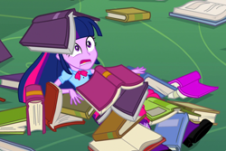 Size: 1080x720 | Tagged: safe, screencap, twilight sparkle, equestria girls, equestria girls (movie), book, female, on floor, solo