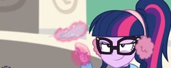 Size: 1816x725 | Tagged: safe, screencap, sci-twi, twilight sparkle, better together, equestria girls, holidays unwrapped, blizzard or bust, cropped, shrunken pupils