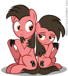 Size: 3125x3500 | Tagged: safe, artist:mrkat7214, oc, oc only, oc:ace play, oc:cutie e, earth pony, pony, bedroom eyes, controller, facial hair, female, goatee, high res, looking at each other, male, mare, oc x oc, rule 63, self ponidox, selfcest, shipping, simple background, stallion, straight, transparent background, vector