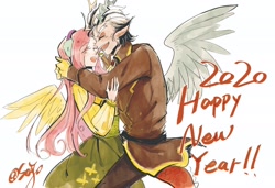 Size: 3264x2238 | Tagged: safe, artist:sadistjolt, discord, fluttershy, human, cute, discoshy, discute, female, happy new year 2020, high res, humanized, male, shipping, straight