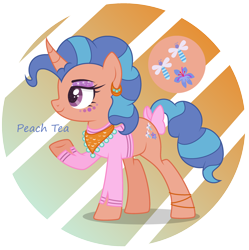 Size: 3048x3064 | Tagged: safe, artist:razorbladetheunicron, flitter, saffron masala, oc, oc only, pony, unicorn, alternate universe, bandana, base used, bow, clothes, cutie mark, ear piercing, earring, female, fusion, jewelry, lateverse, mare, palindrome get, piercing, shirt, simple background, solo, transparent background