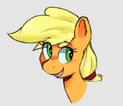Size: 700x600 | Tagged: safe, artist:brushelle, applejack, earth pony, pony, bust, cute, female, gray background, hatless, jackabetes, mare, missing accessory, open mouth, portrait, simple background, solo