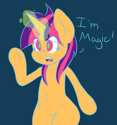 Size: 2227x2365 | Tagged: safe, artist:color-spark, oc, oc:color spark, semi-anthro, unicorn, eye clipping through hair, eyestrain warning, female, magic, mare, solo