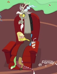 Size: 396x512 | Tagged: safe, screencap, discord, draconequus, best gift ever, cropped, discovery family logo, eating, food, male, popcorn, solo