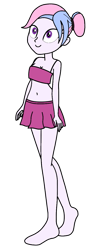 Size: 489x1297 | Tagged: safe, alternate version, artist:didgereethebrony, oc, oc only, oc:bundle joy, human, equestria girls, base used, belly button, breasts, cleavage, clothes, cute, equestria girls-ified, female, hair bun, miniskirt, pleated skirt, simple background, skirt, solo, transparent background