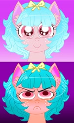 Size: 4500x7513 | Tagged: safe, cozy glow, pegasus, pony, angry, bow, cozy glow is not amused, expressions, gradient background, hair bow, happy, looking at you, solo