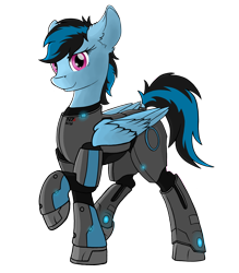 Size: 2100x2400 | Tagged: safe, artist:yognaughtsteve, oc, oc:icylightning, pegasus, pony, armor, mass effect, simple background, solo