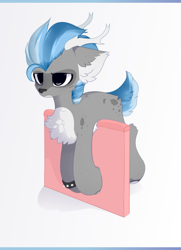 Size: 1584x2190 | Tagged: safe, artist:little-sketches, oc, deer, deer pony, original species, chest fluff, ear fluff, male, not amused face, simple background, stuck, white background, ych result