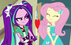 Size: 1510x958 | Tagged: safe, aria blaze, fluttershy, better together, equestria girls, rainbow rocks, rollercoaster of friendship, ariashy, female, flutterblaze, heart, lesbian, shipping, shipping domino