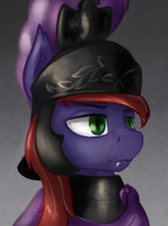 Size: 742x1000 | Tagged: safe, artist:dukevonkessel, oc, bat pony, pony, armor, bat pony oc, bust, fangs, helmet, legionary, portrait, roman, simple background, solo