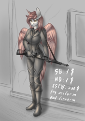 Size: 2400x3400 | Tagged: safe, artist:catd-nsfw, alicorn, anthro, commission, gun, mauser 98k, solo, weapon, your character here