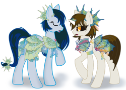 Size: 1024x729 | Tagged: safe, artist:zahpkiel, oc, oc only, oc:mercury rain, oc:rainbow fins, kelpie, merpony, clothes, transparent background