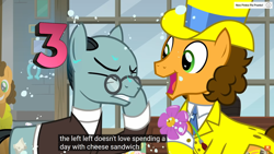 Size: 1920x1080 | Tagged: safe, edit, edited screencap, screencap, cheese sandwich, hello pinkie pie, the last laugh, 3, caption, meme, sans smirk, youtube caption