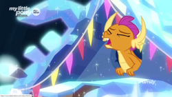 Size: 1366x768 | Tagged: safe, screencap, smolder, dragon, uprooted, banner, discovery family logo, dragoness, eyes closed, female, magic, solo, treehouse of harmony, yelling